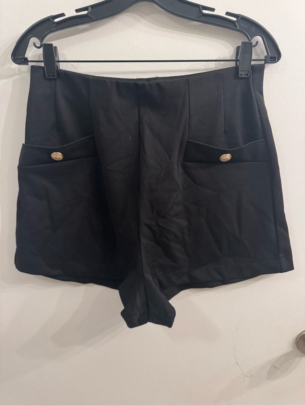 H&M Black High-Waist Pocket Shorts with Gold Buttons